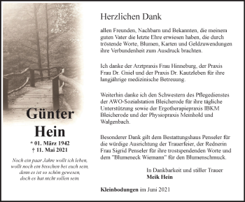 Traueranzeige von Günter Hein von Thüringer Allgemeine