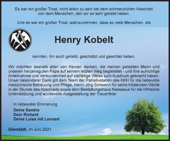 Traueranzeige von Henry Kobelt von Thüringer Allgemeine, Thüringische Landeszeitung