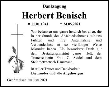 Traueranzeige von Herbert Benisch von Thüringer Allgemeine, Thüringische Landeszeitung