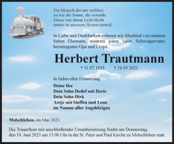 Traueranzeige von Herbert Trautmann von Thüringer Allgemeine, Thüringische Landeszeitung