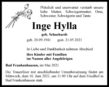 Traueranzeige von Inge Hylla von Thüringer Allgemeine