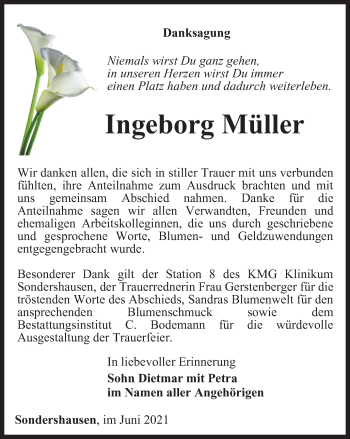 Traueranzeige von Ingeborg Müller