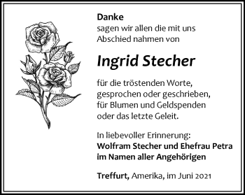 Traueranzeige von Ingrid Stecher von Thüringer Allgemeine