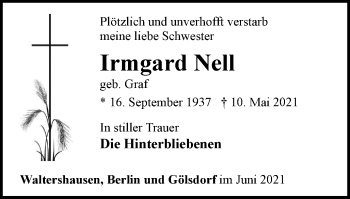 Traueranzeige von Irmgard Nell von Thüringer Allgemeine, Thüringische Landeszeitung
