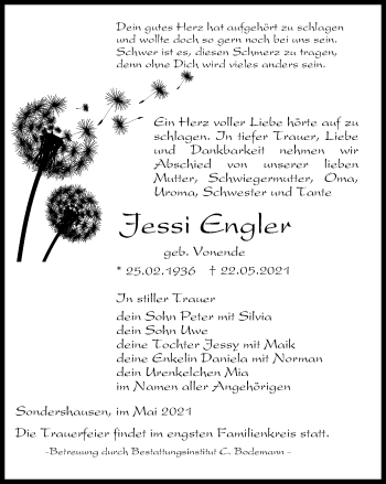 Traueranzeige von Jessi Engler