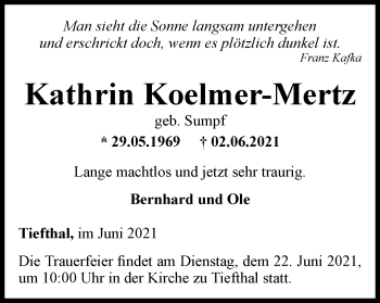 Traueranzeige von Kathrin Koelmer-Mertz von Thüringer Allgemeine, Thüringische Landeszeitung