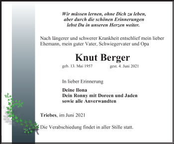 Traueranzeige von Knut Berger von Ostthüringer Zeitung