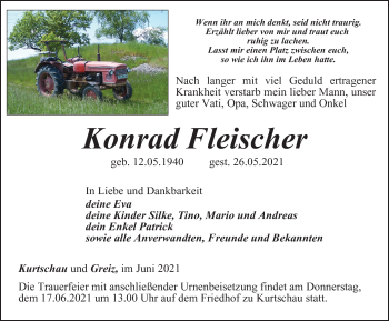 Traueranzeige von Konrad Fleischer von Ostthüringer Zeitung