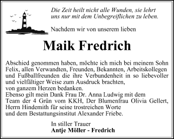 Traueranzeige von Maik Fredrich