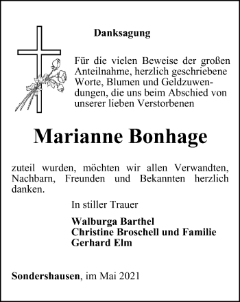 Traueranzeige von Marianne Bonhage