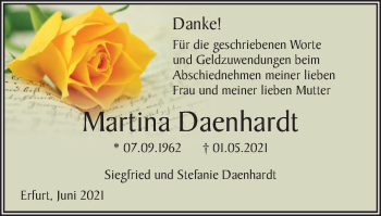 Traueranzeige von Martina Daenhardt von Thüringer Allgemeine, Thüringische Landeszeitung