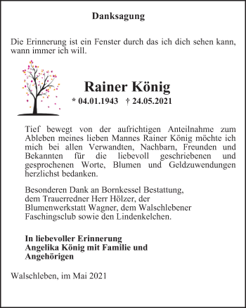 Traueranzeige von Rainer König von Thüringer Allgemeine, Thüringische Landeszeitung