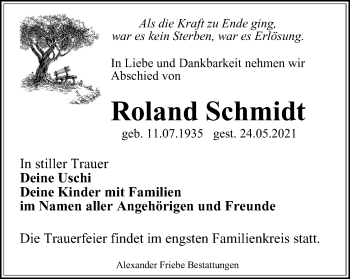 Traueranzeige von Roland Schmidt