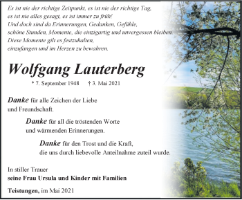Traueranzeige von Wolfgang Lauterberg von Thüringer Allgemeine