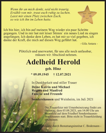 Traueranzeige von Adelheid Herold