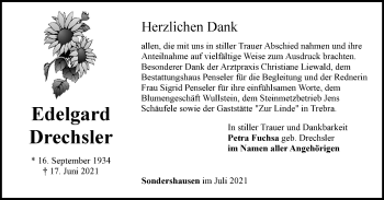 Traueranzeige von Edelgard Drechsler von Thüringer Allgemeine