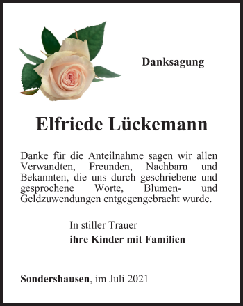 Traueranzeige von Elfriede Lückemann