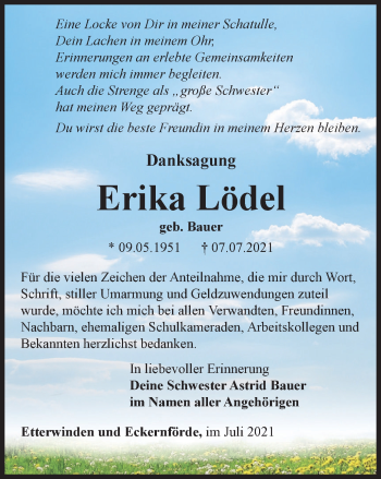 Traueranzeige von Erika Lödel von Thüringer Allgemeine, Thüringische Landeszeitung