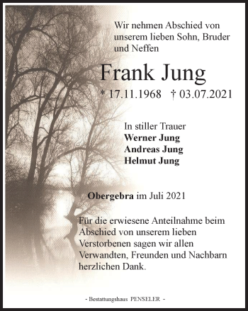 Traueranzeige von Frank Jung von Thüringer Allgemeine