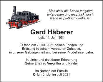 Traueranzeige von Gerd Häberer von Ostthüringer Zeitung, Thüringische Landeszeitung