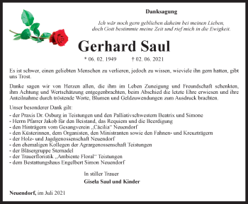 Traueranzeige von Gerhard Saul von Thüringer Allgemeine