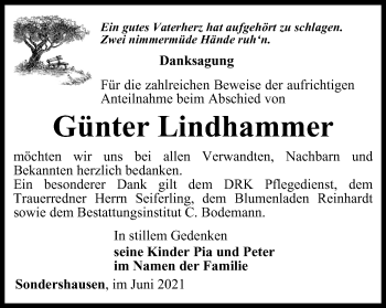 Traueranzeige von Günter Lindhammer