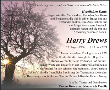 Traueranzeige von Harry Drews von Thüringer Allgemeine