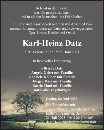 Traueranzeige von Karl-Heinz Datz