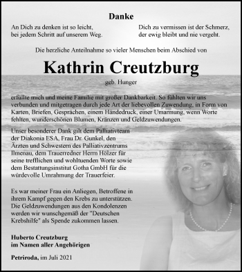 Traueranzeige von Kathrin Creutzburg