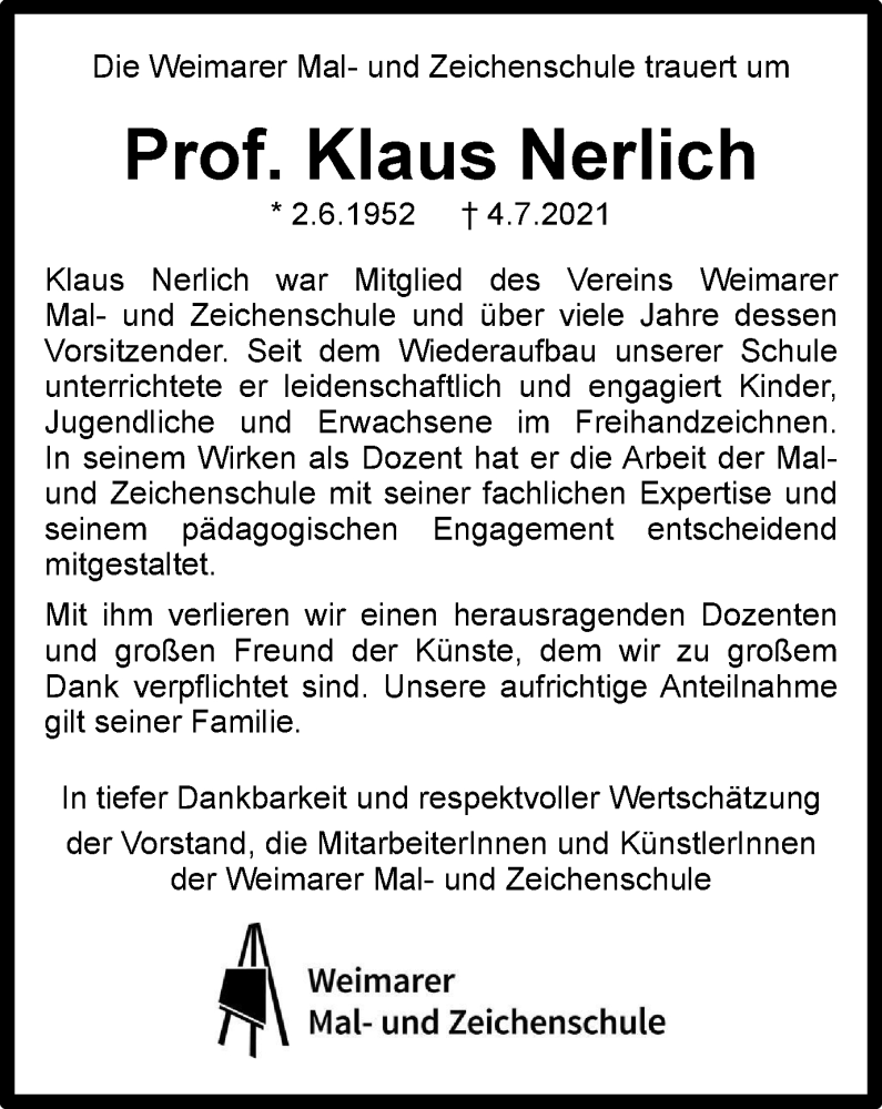  Traueranzeige für Klaus Nerlich vom 10.07.2021 aus Thüringer Allgemeine, Thüringische Landeszeitung