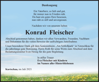 Traueranzeige von Konrad Fleischer von Ostthüringer Zeitung