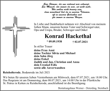 Traueranzeige von Konrad Hackethal von Thüringer Allgemeine