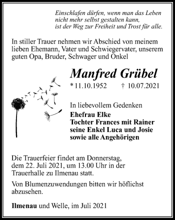 Traueranzeige von Manfred Grübel von Thüringer Allgemeine