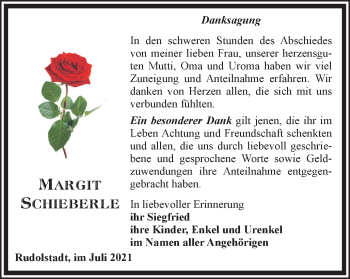 Traueranzeige von Margit Schieberle von Ostthüringer Zeitung