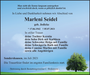 Traueranzeige von Marleni Seidel