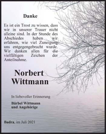 Traueranzeige von Norbert Wittmann