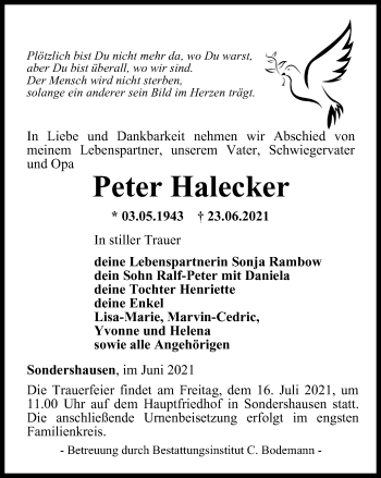 Traueranzeige von Peter Halecker