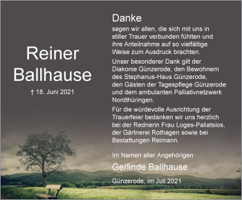 Traueranzeige von Reiner Ballhause von Thüringer Allgemeine