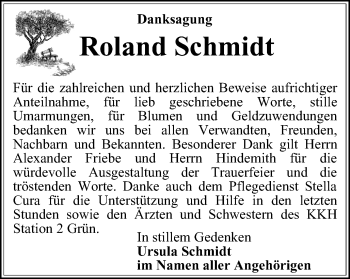 Traueranzeige von Roland Schmidt