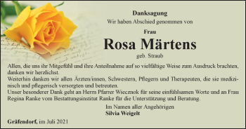 Traueranzeige von Rosa Märtens von Ostthüringer Zeitung