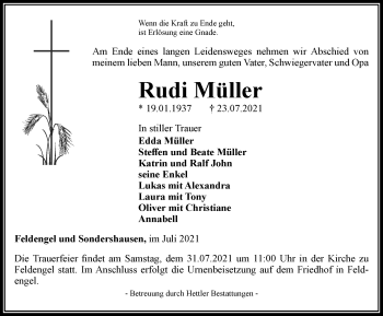 Traueranzeige von Rudi Müller von Thüringer Allgemeine