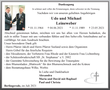 Traueranzeige von Udo und Michael Leineweber von Thüringer Allgemeine