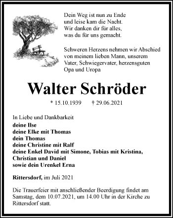 Traueranzeige von Walter Schröder