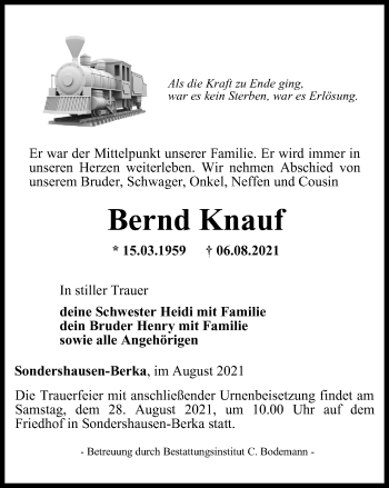 Traueranzeige von Bernd Knauf