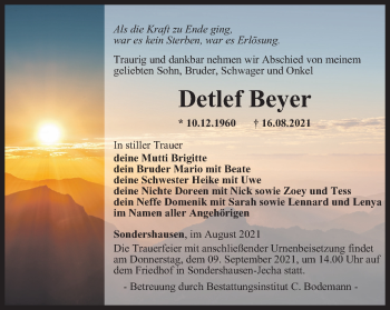 Traueranzeige von Detlef Beyer