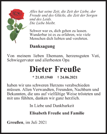 Traueranzeige von Dieter Freuße