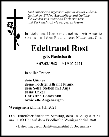 Traueranzeige von Edeltraud Rost