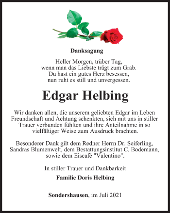 Traueranzeige von Edgar Helbing