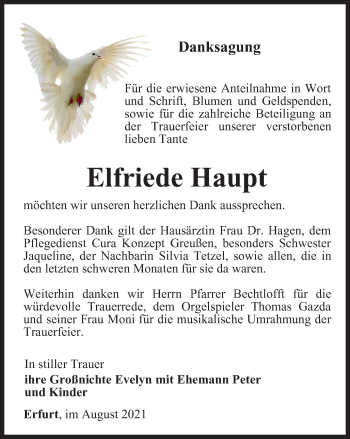 Traueranzeige von Elfriede Haupt