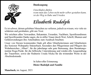 Traueranzeige von Elisabeth Rudolph von Thüringer Allgemeine